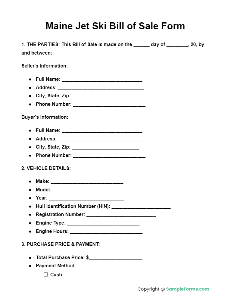 maine jet ski bill of sale form