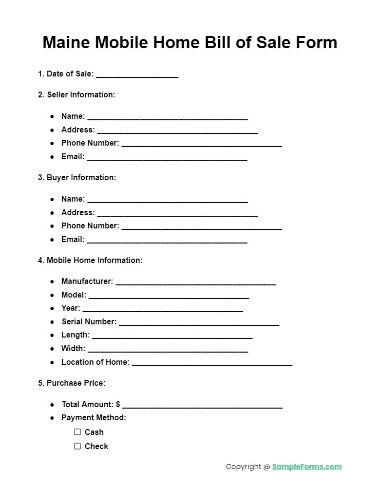 maine mobile home bill of sale form