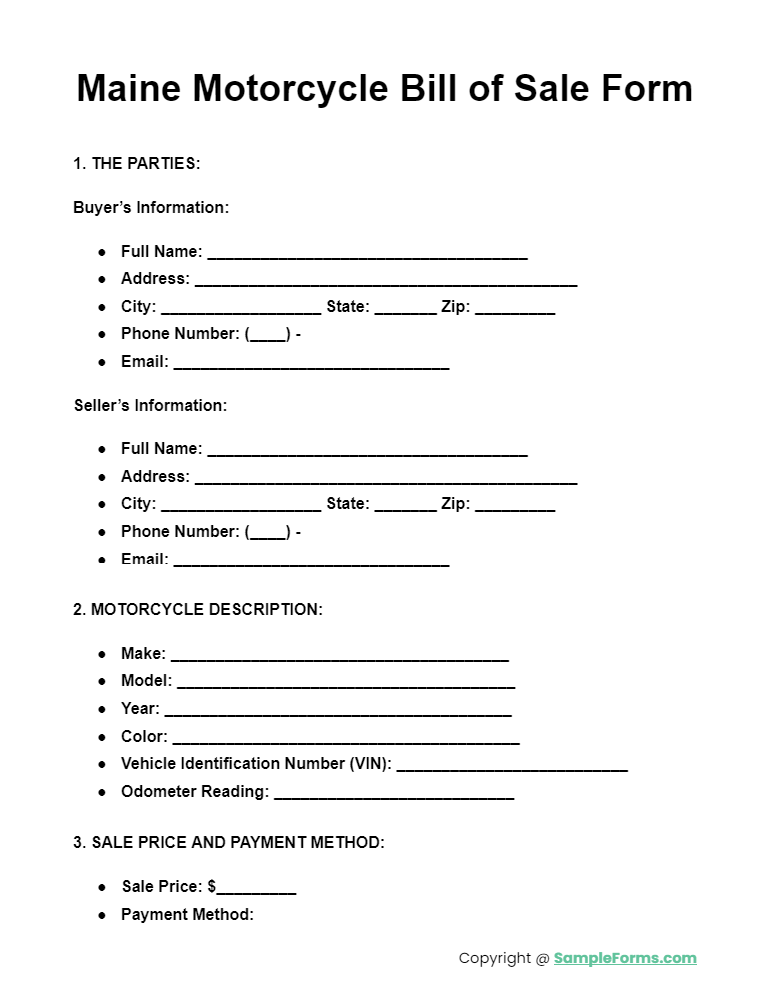 maine motorcycle bill of sale form