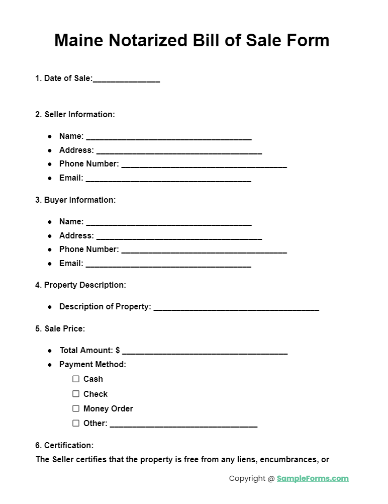 maine notarized bill of sale form