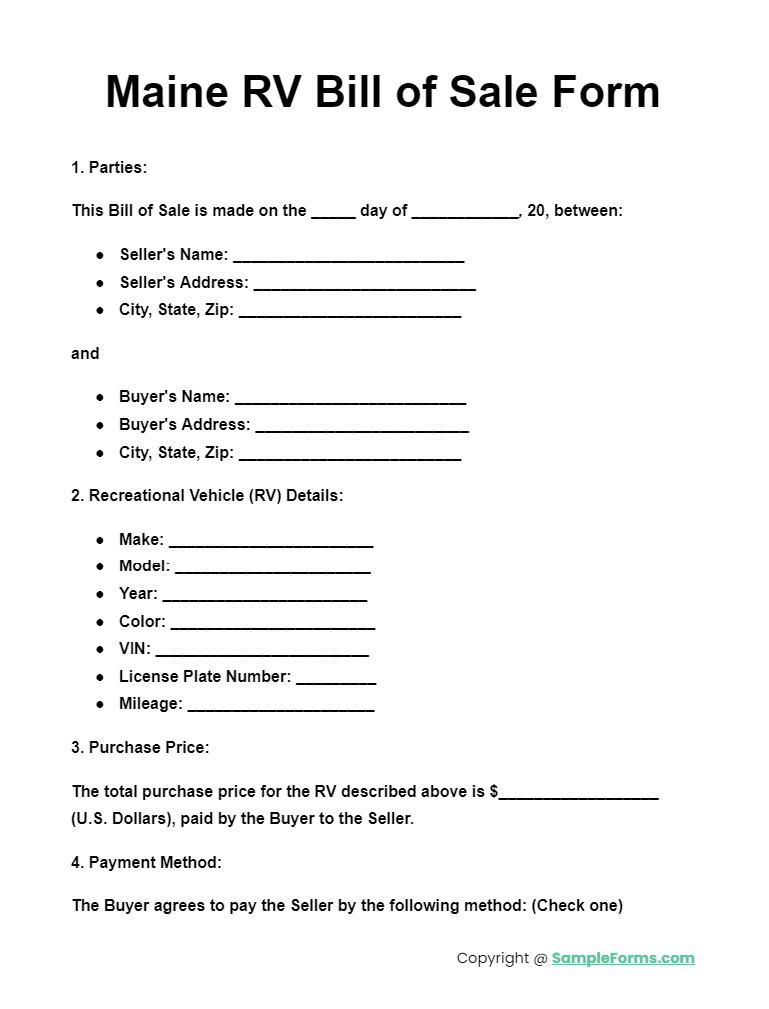 maine rv bill of sale form