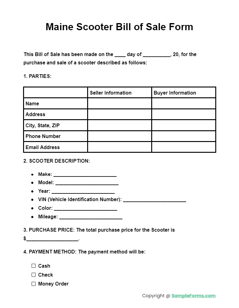 maine scooter bill of sale form