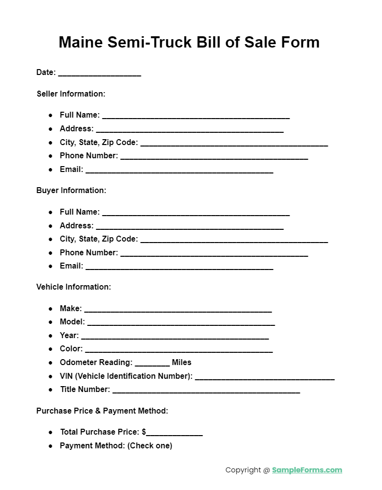 maine semi truck bill of sale form