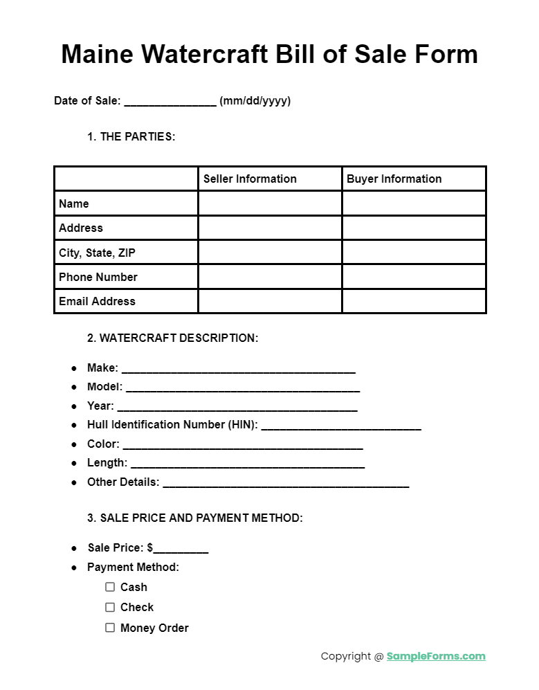 maine watercraft bill of sale form