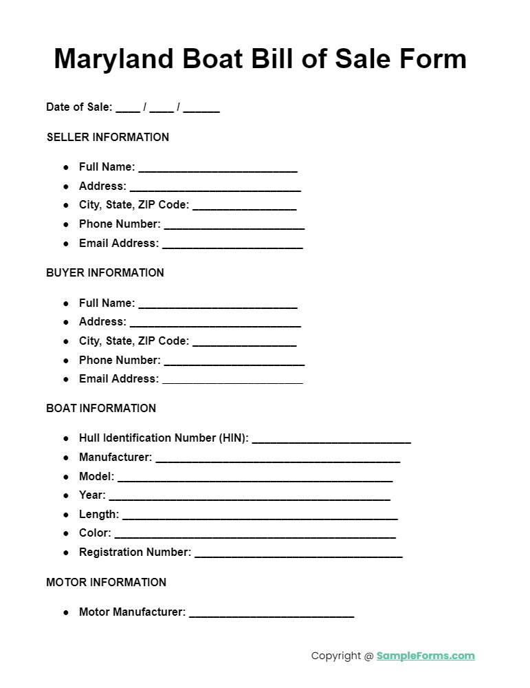 maryland boat bill of sale form