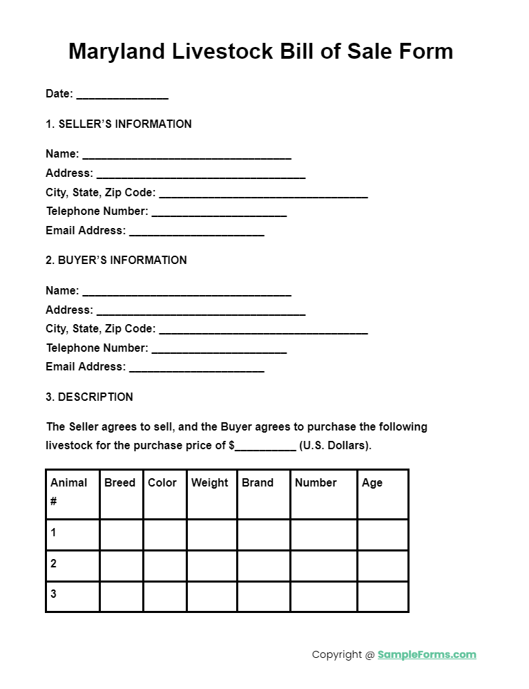 maryland livestock bill of sale form