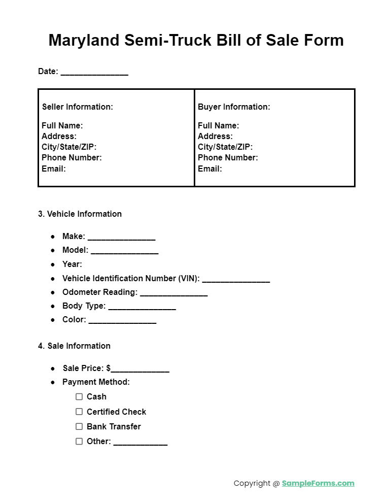 maryland semi truck bill of sale form