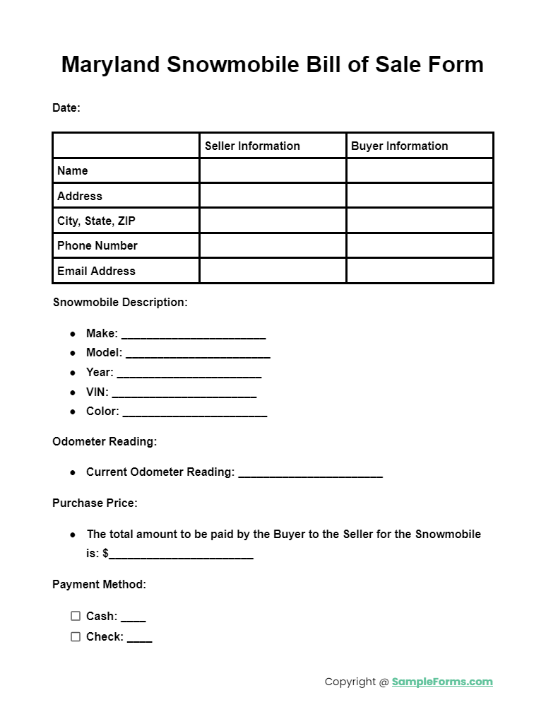 maryland snowmobile bill of sale form