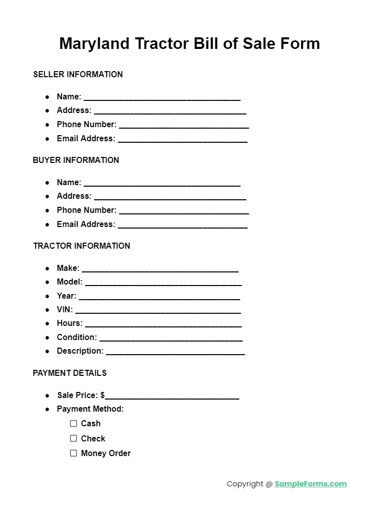 maryland tractor bill of sale form