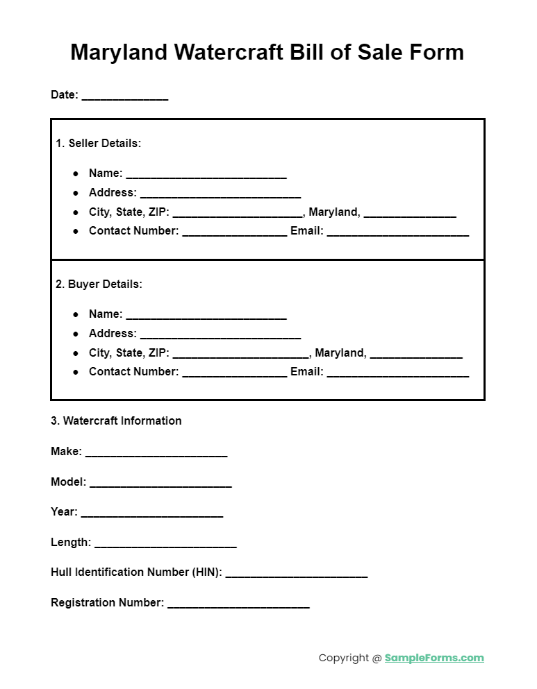 maryland watercraft bill of sale form