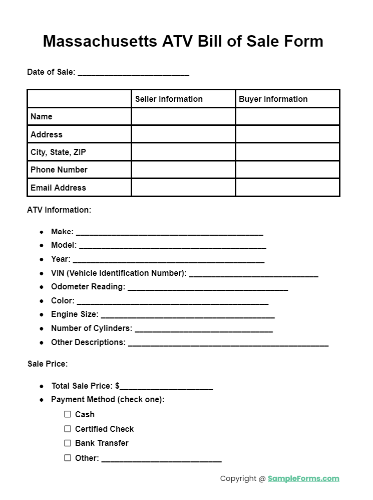 massachusetts atv bill of sale form