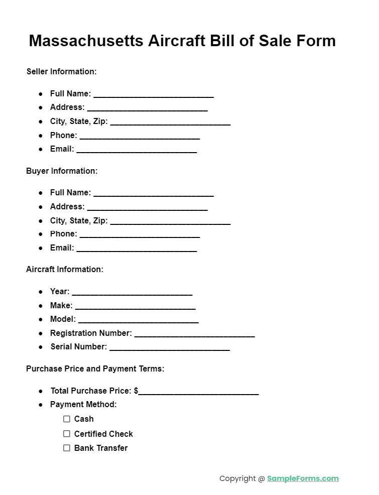 massachusetts aircraft bill of sale form