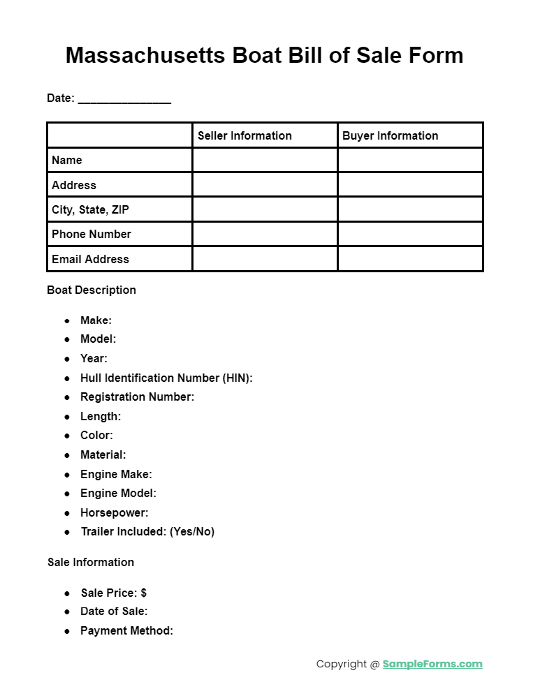 massachusetts boat bill of sale form