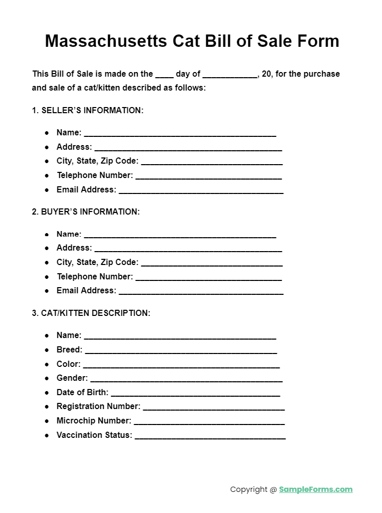 massachusetts cat bill of sale form