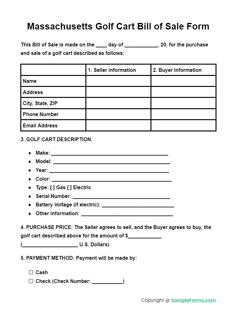 massachusetts golf cart bill of sale form