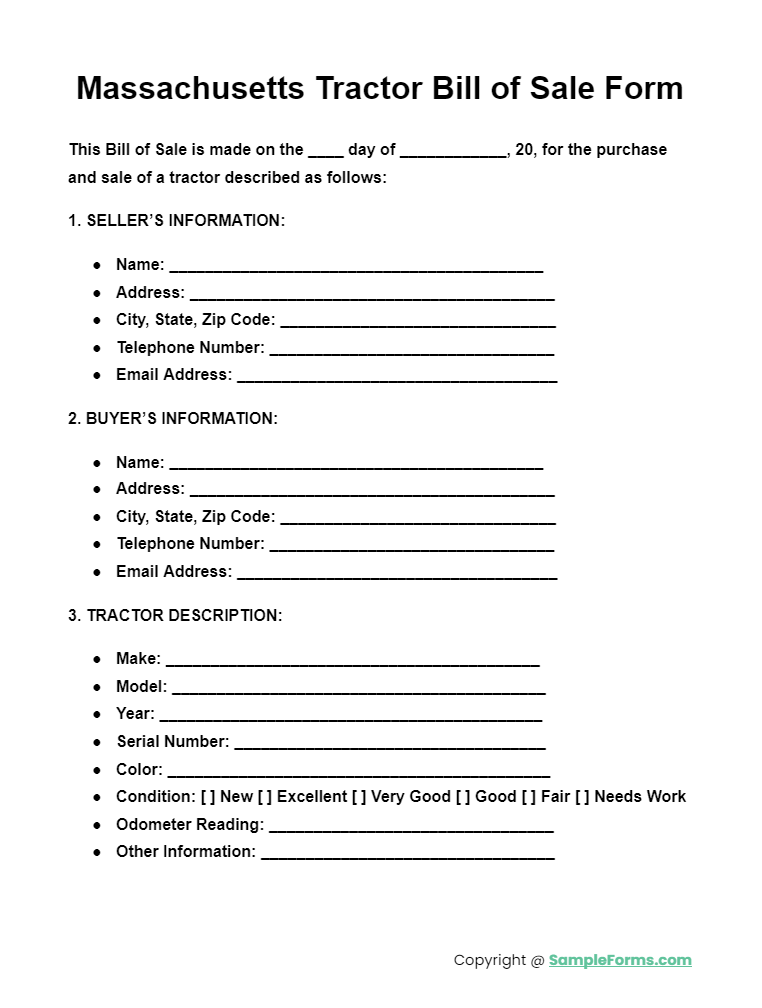 massachusetts tractor bill of sale form