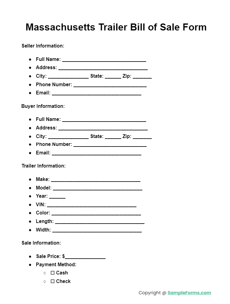 massachusetts trailer bill of sale form