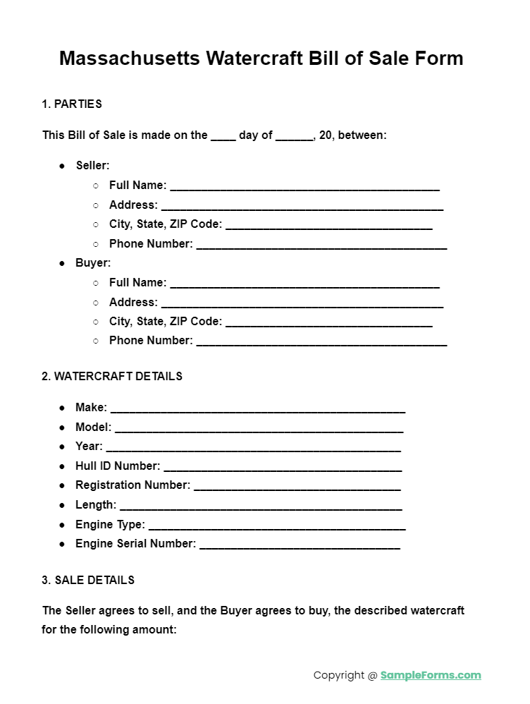 massachusetts watercraft bill of sale form