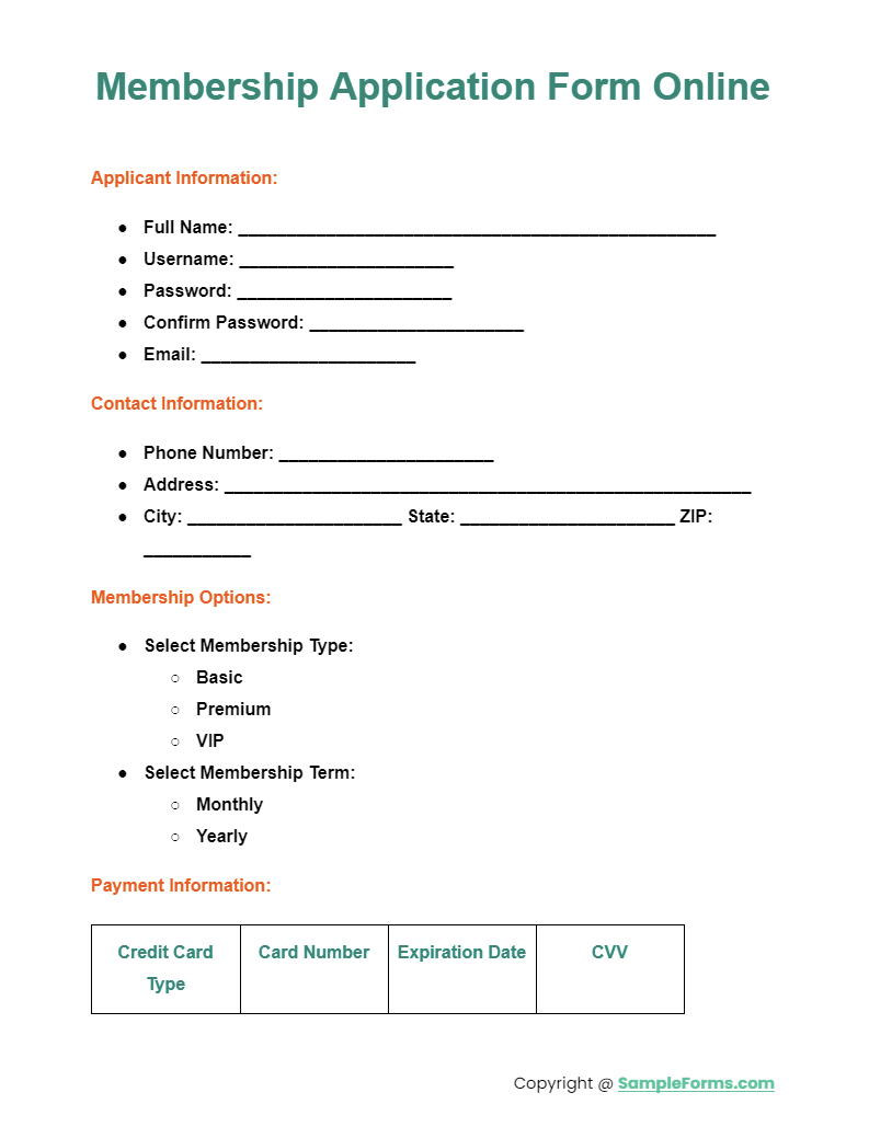 membership application form online