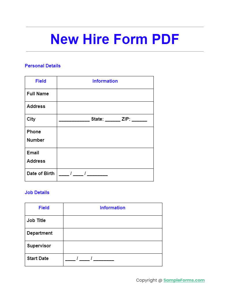 FREE 8+ New Hire Form Samples, PDF, MS Word, Google Docs, Excel