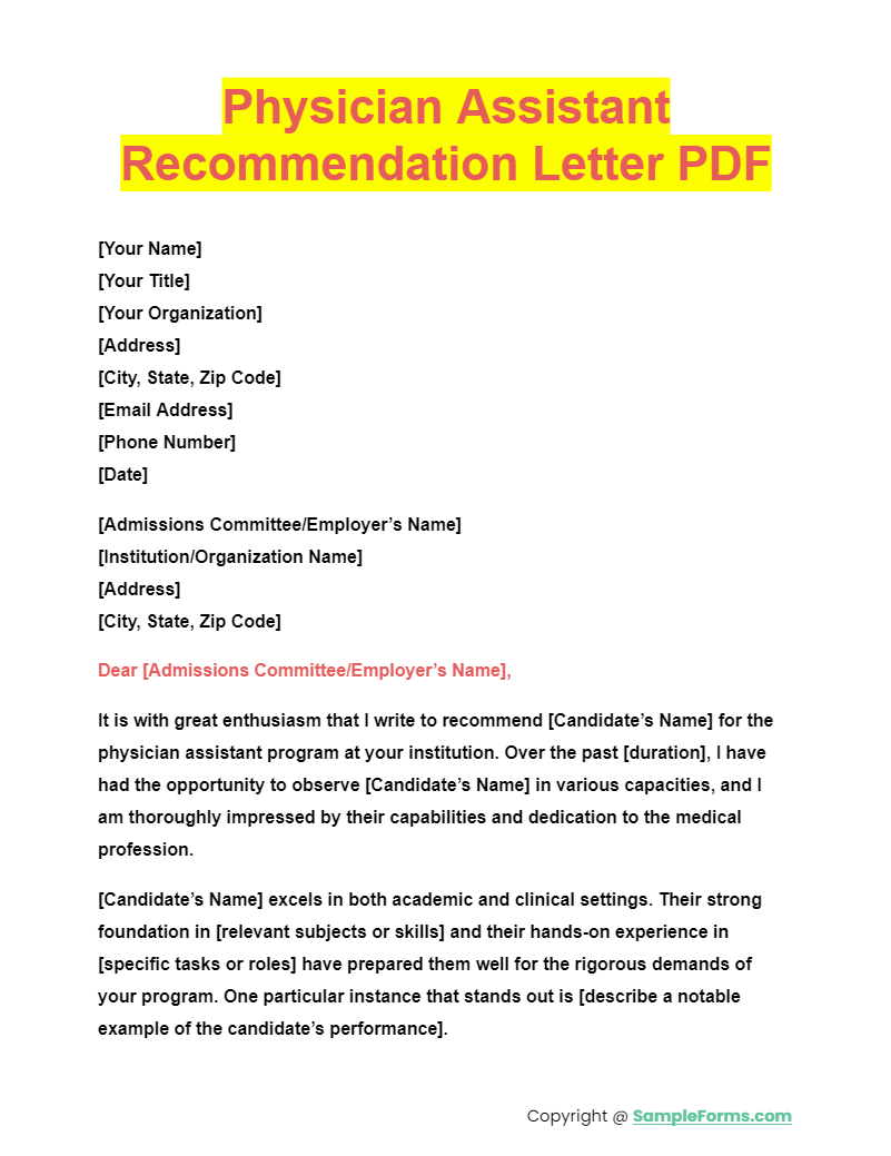 physician assistant recommendation letter pdf