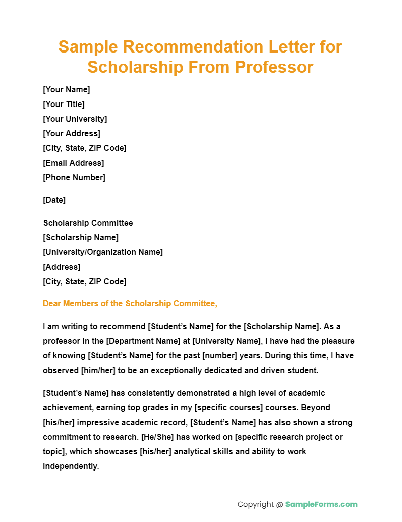FREE 10+ Scholarship Letter of Recommendation in PDF