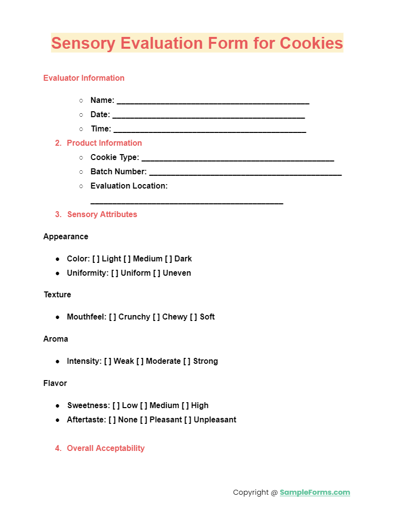 sensory evaluation form for cookies