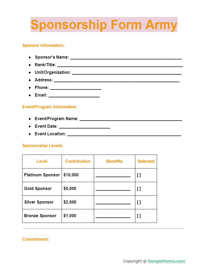 sponsorship form army