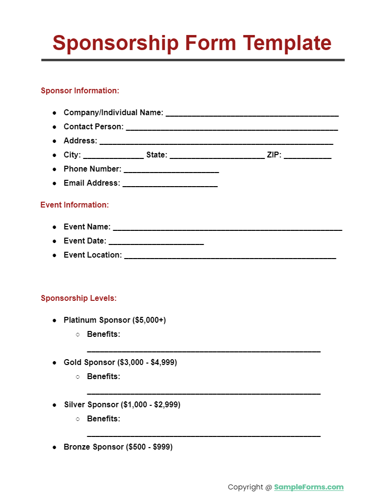 sponsorship form template