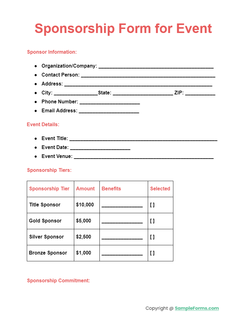 sponsorship form for event