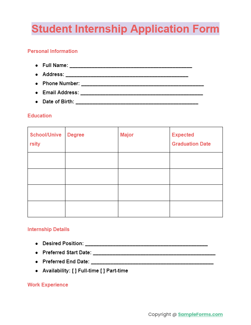 FREE 50+ Internship Application Form Samples, PDF, MS Word, Google Docs