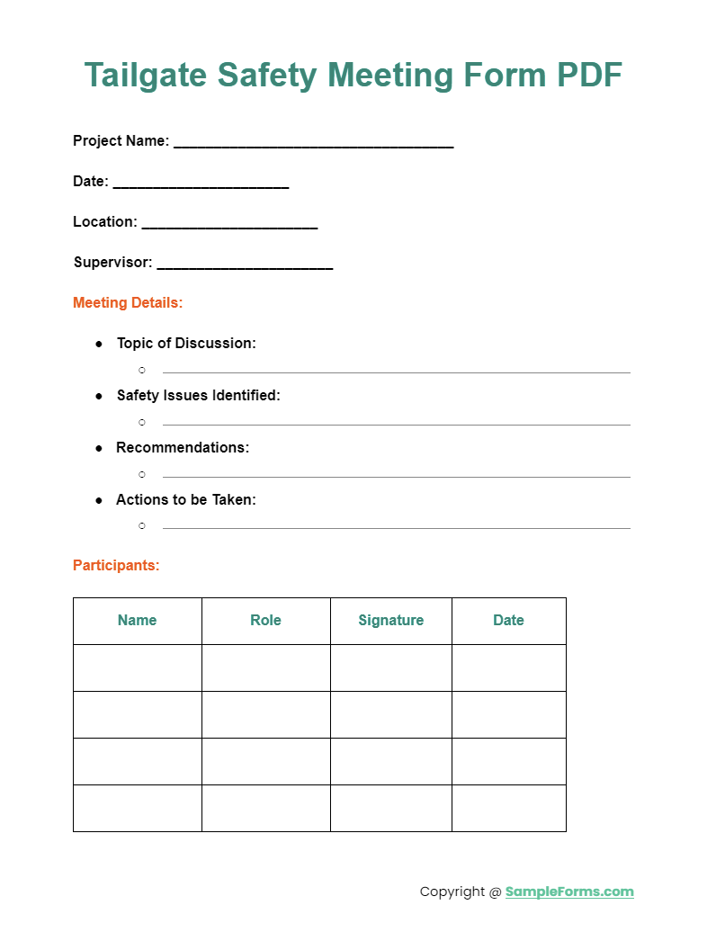 tailgate safety meeting form pdf