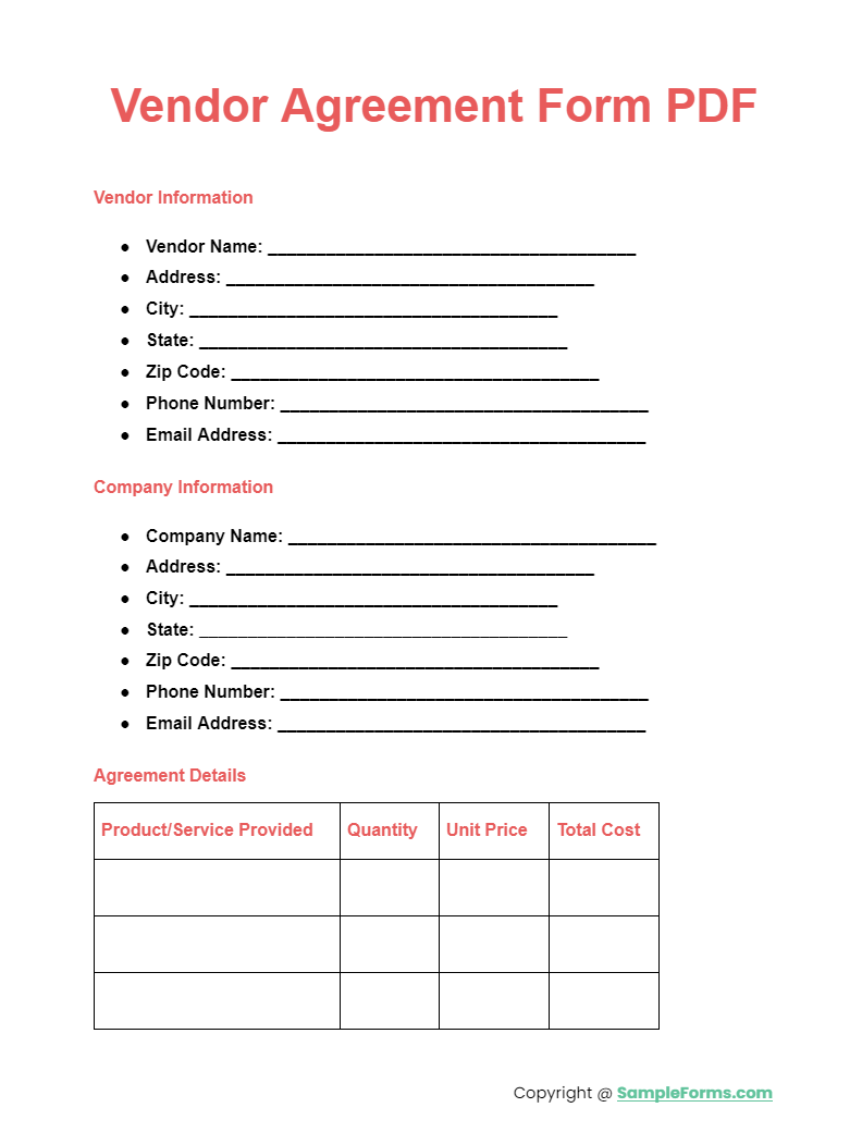 vendor agreement form pdf