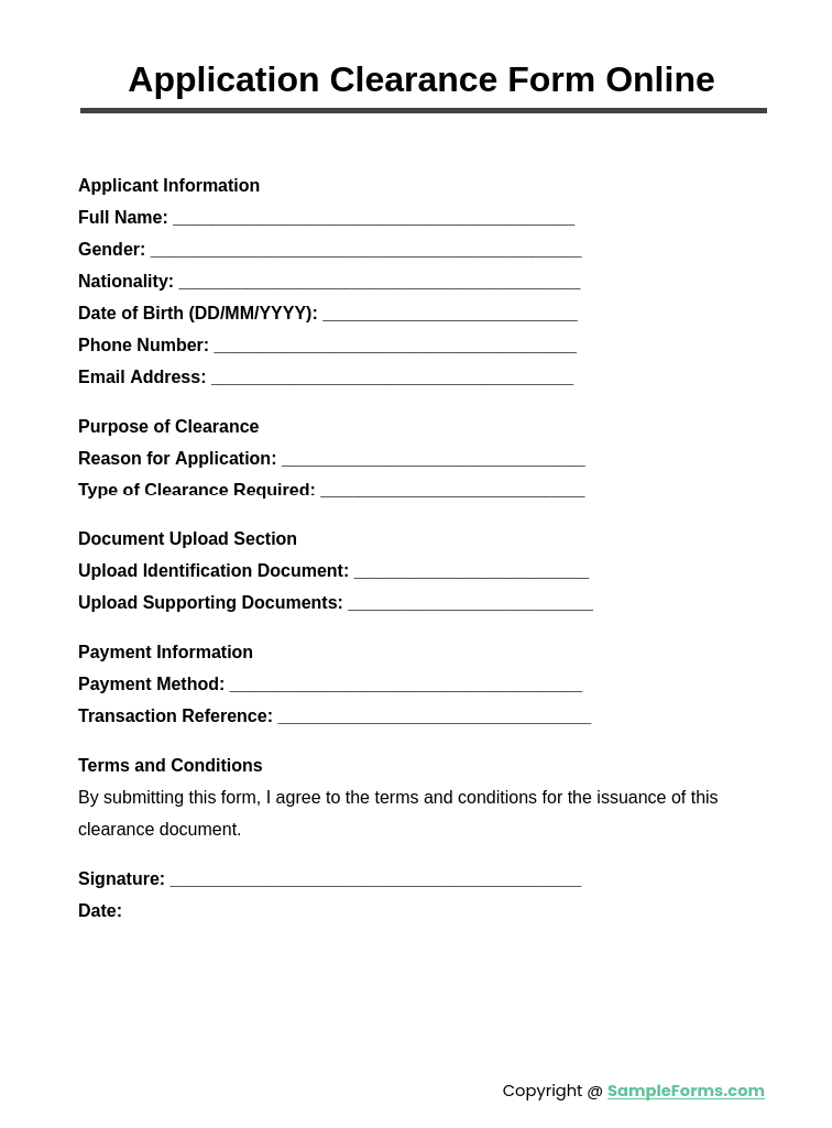 application clearance form online