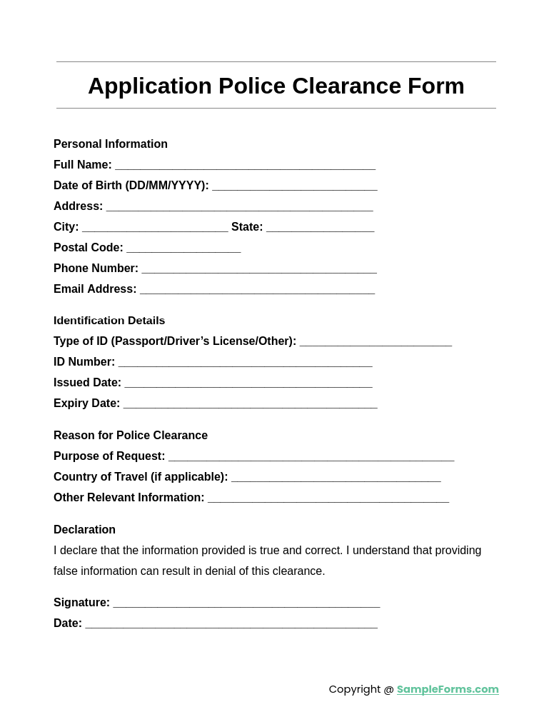 application police clearance form