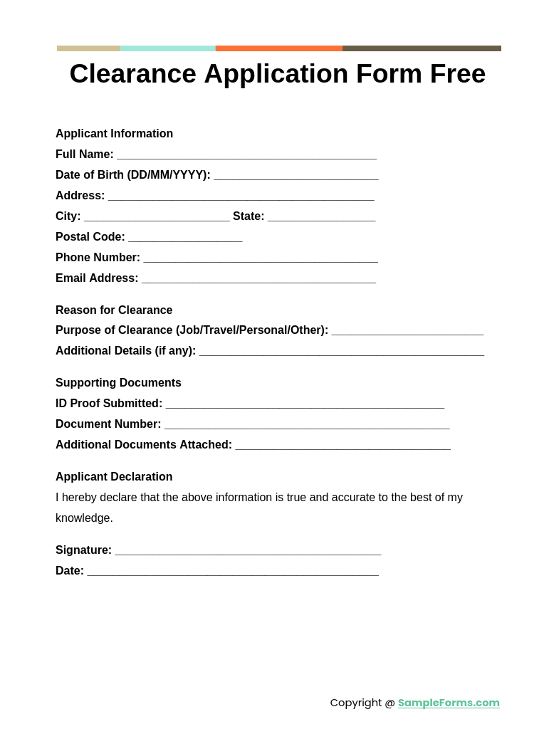 clearance application form free