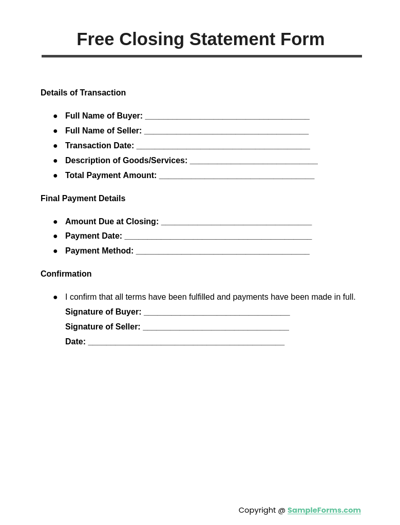 free closing statement form