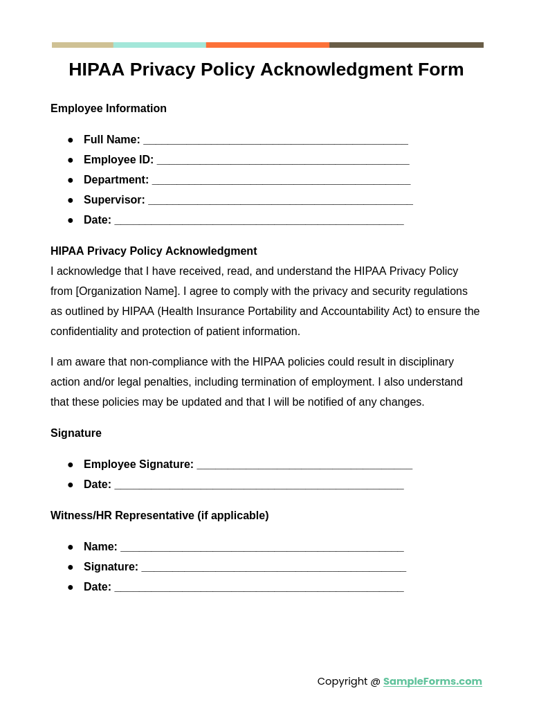 hipaa privacy policy acknowledgment form