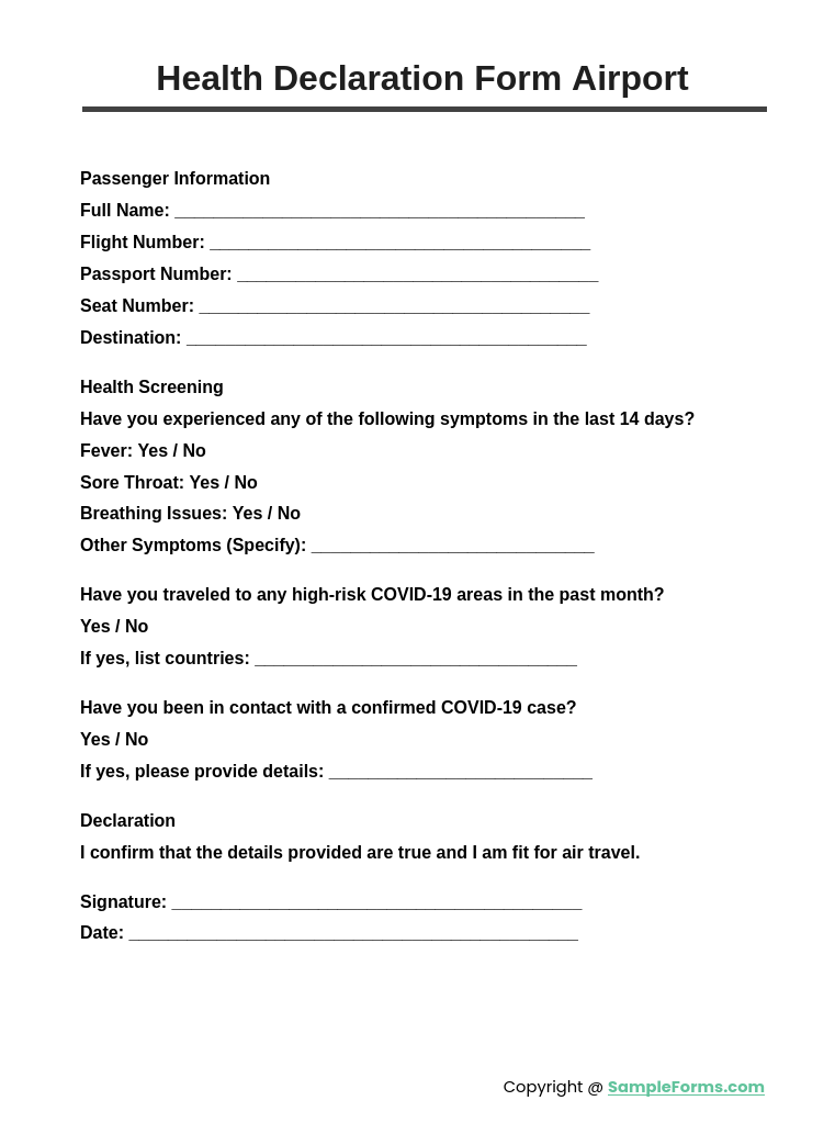 health declaration form airport