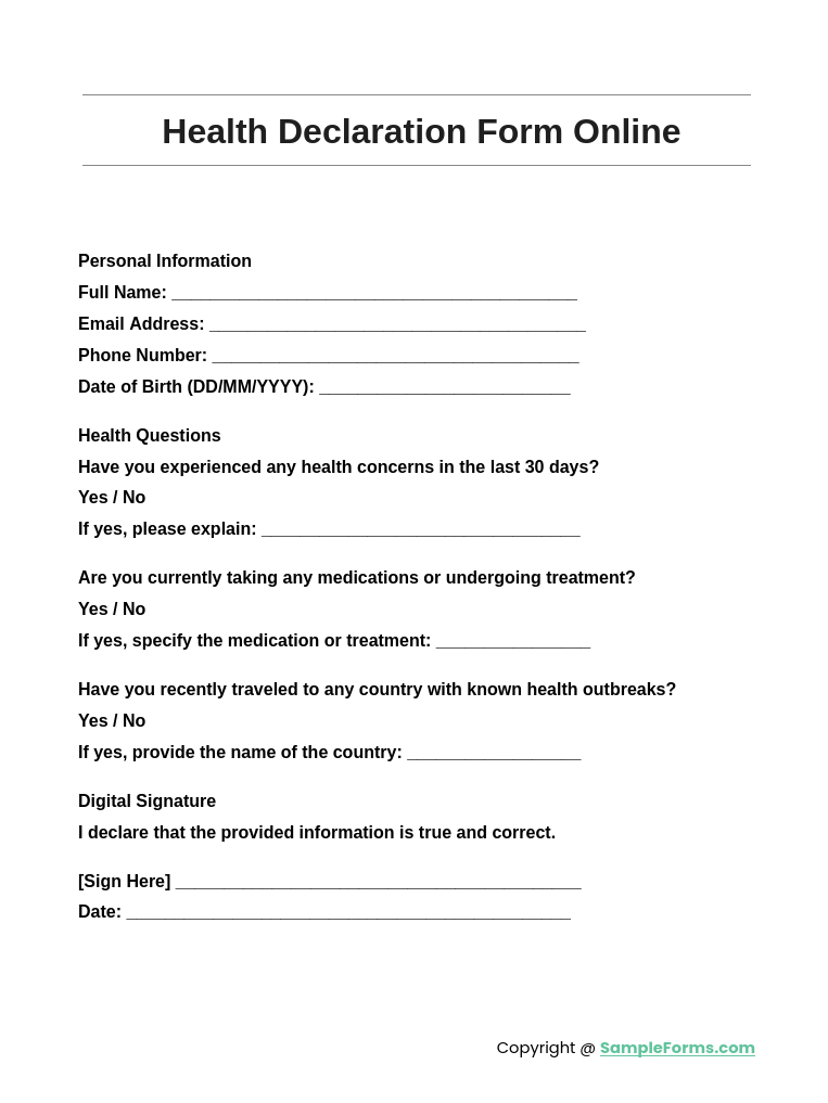 health declaration form online