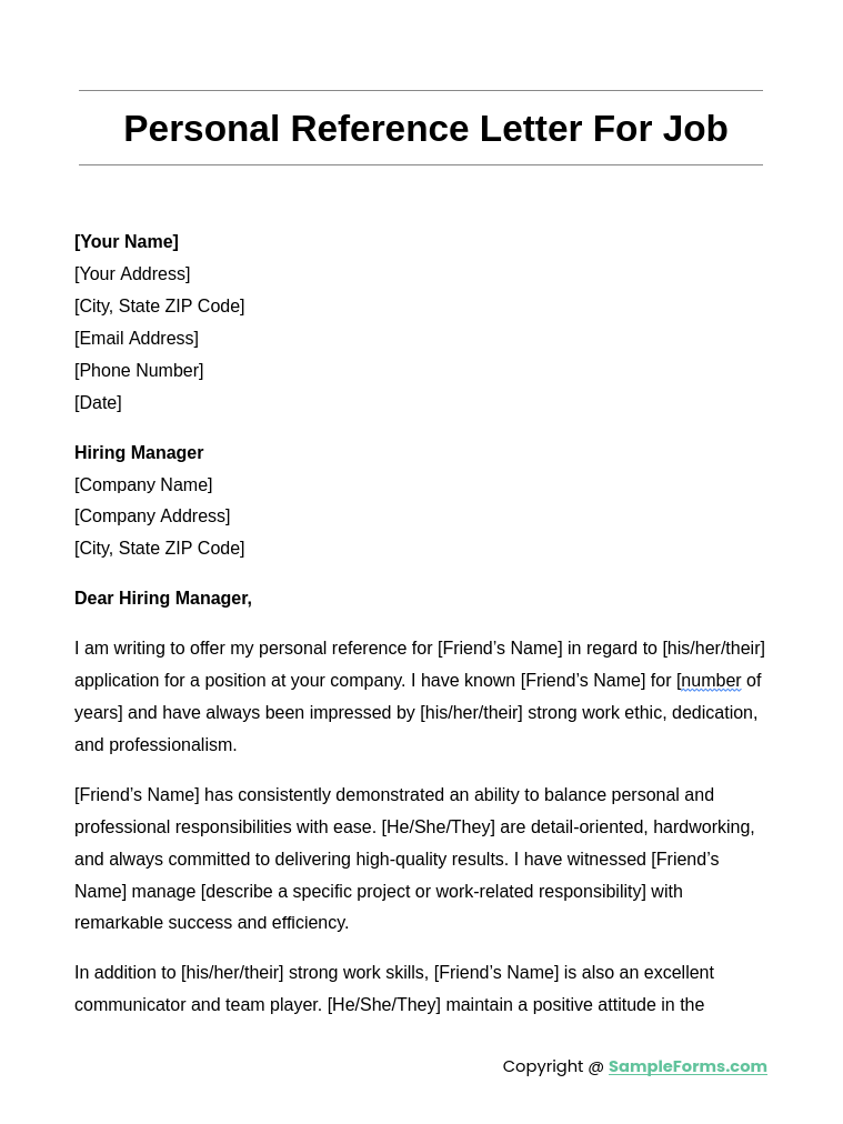 ppersonal reference letter for job