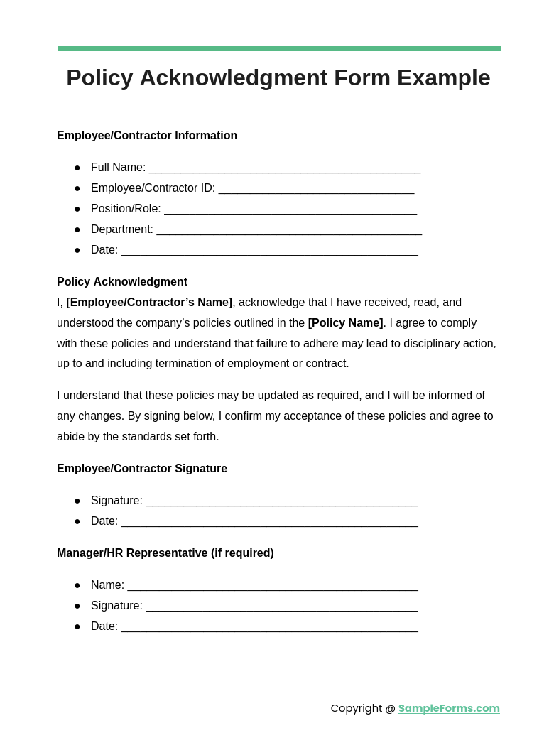 policy acknowledgment form example