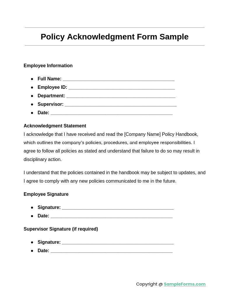 policy acknowledgment form sample