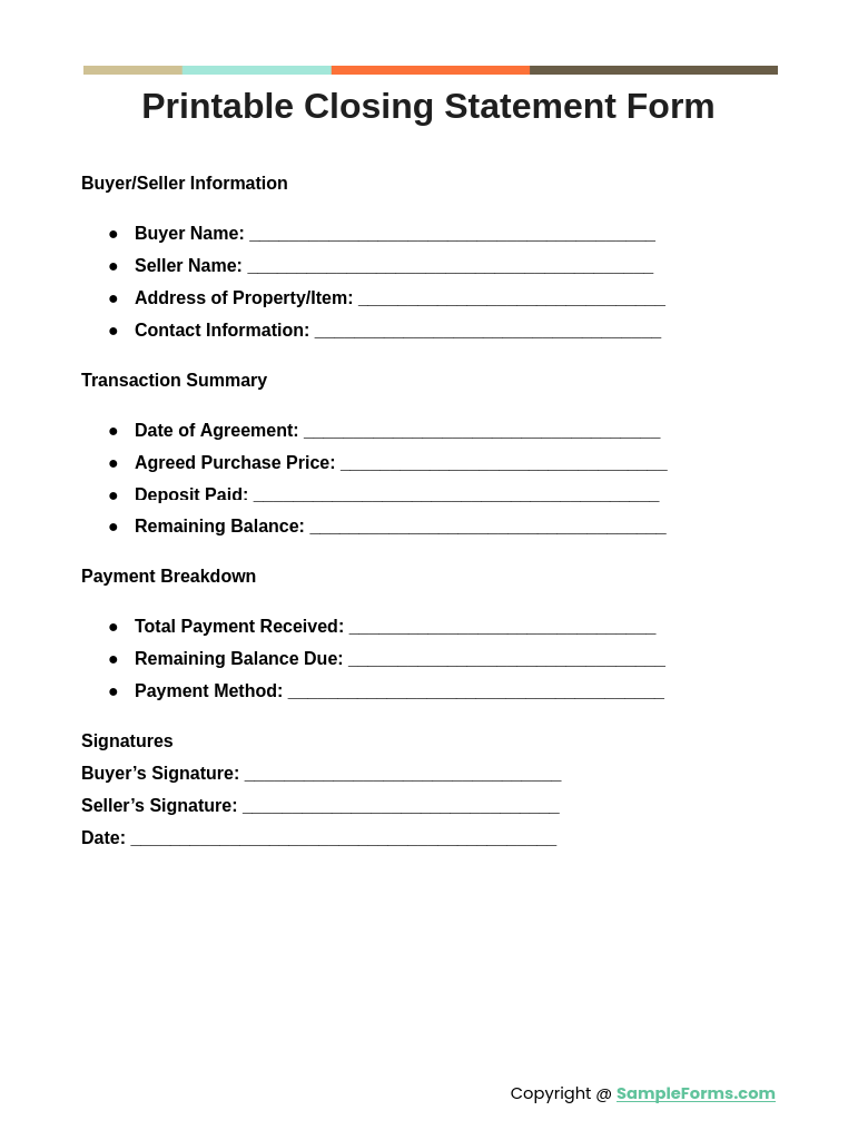 printable closing statement form