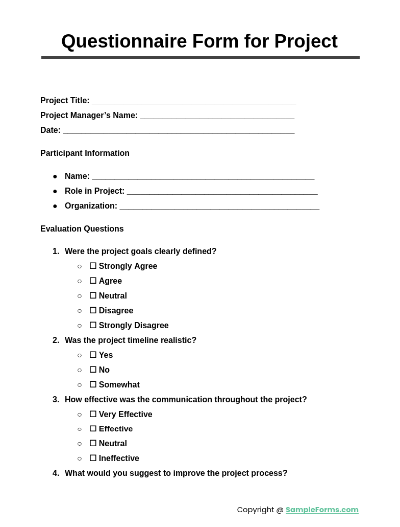 questionnaire form for project