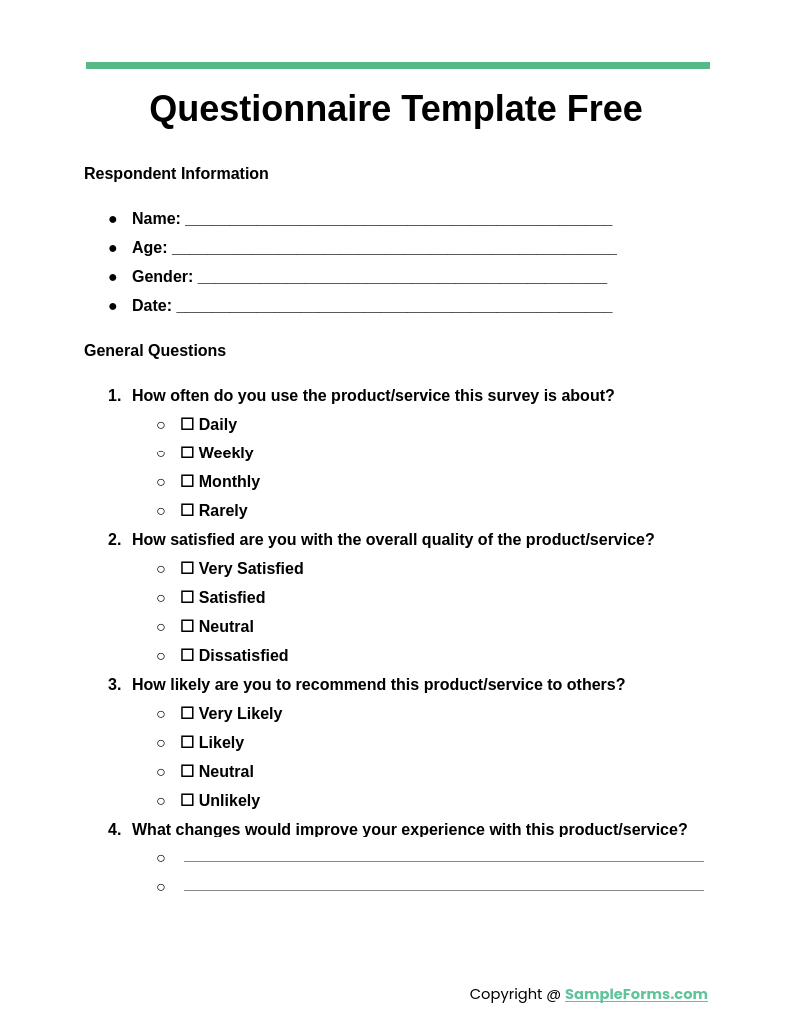 questionnaire template free