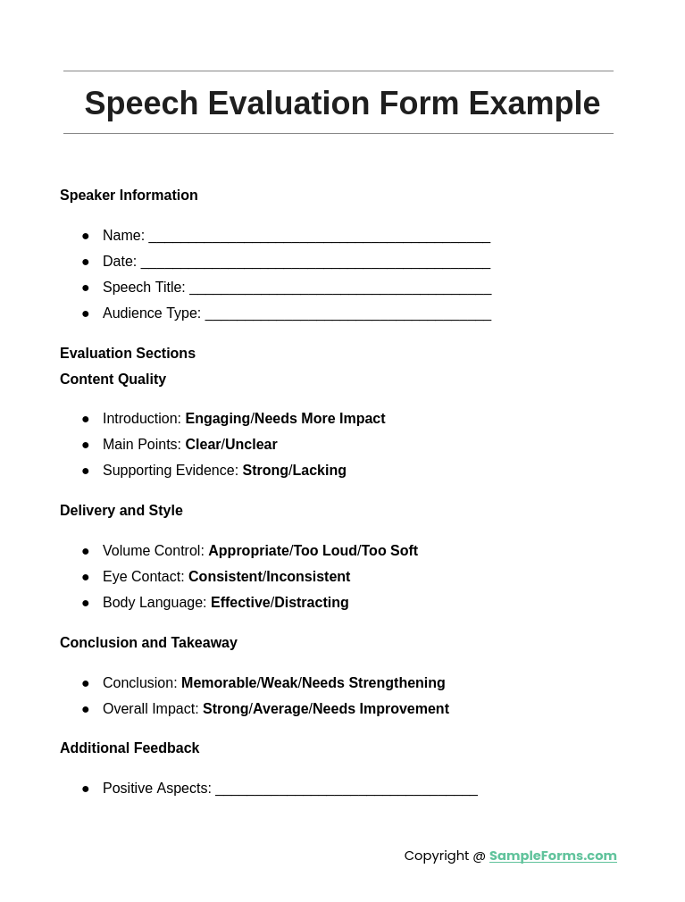 speech evaluation form example