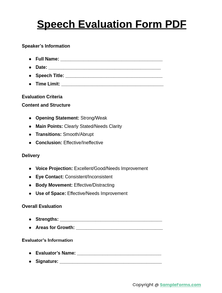 speech evaluation form pdf