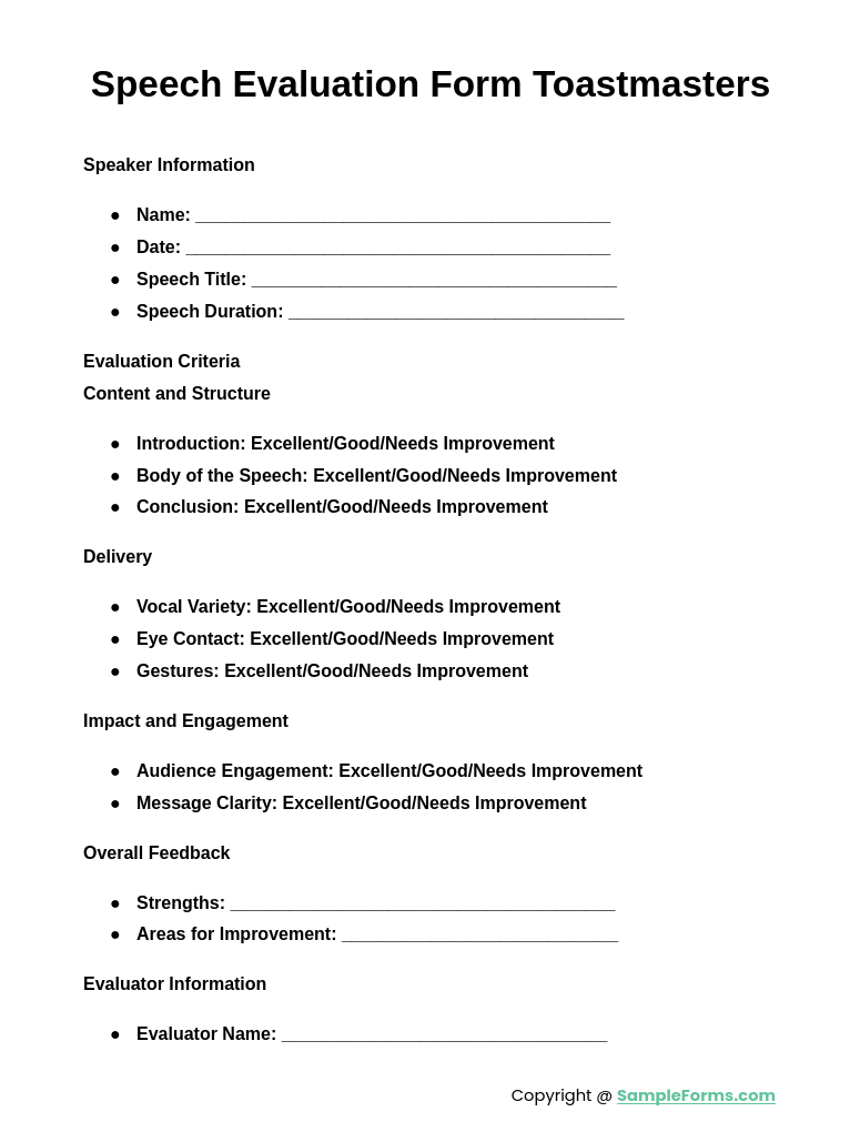 speech evaluation form toastmasters