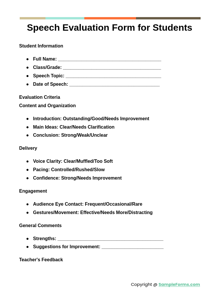 speech evaluation form for students